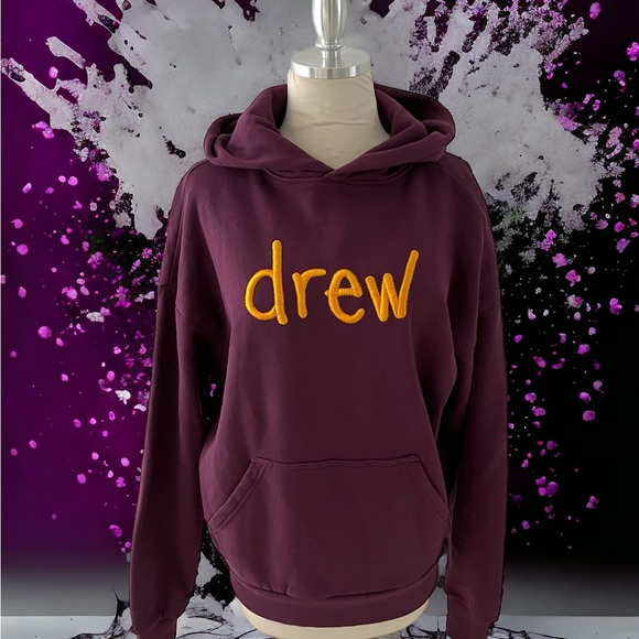 DREW HOUSE JUSTIN BIEBER BURGUNDY YELLOW EMBROIDERED LOGO HOODIE TOP XS - Picture 6 of 9